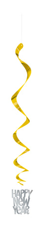 New Year’s Gold & Silver Hanging Swirl Decorations – 26", 3-Pack