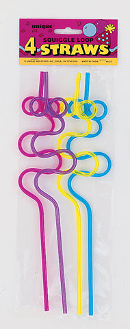 Plastic Squiggle Straws 12"  4ct