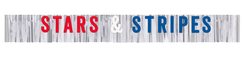 Stars and Stripes Letter Banner on Silver Fringe Garland Banner 6ft 1 per package
