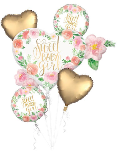 Bouquet Floral Sweet Baby Girl 5 Piece Mylar Balloon Bouquet