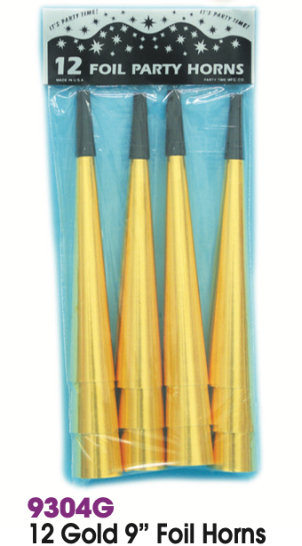 Gold Foil Party Horns – 9” Noise Makers (12-Pack) | New Year’s Eve & Party Favor Horns