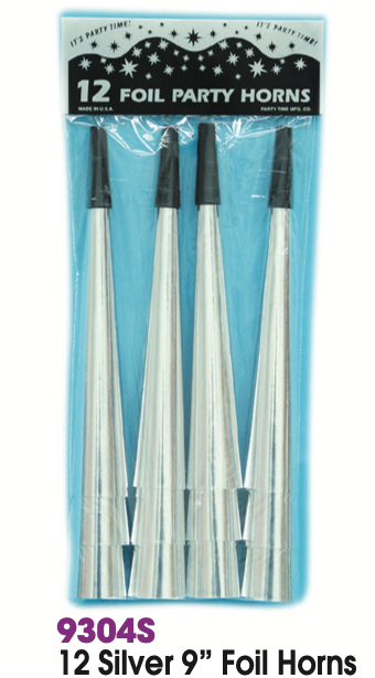 Silver Foil Party Horns – 9” Noise Makers (12-Pack) | New Year’s Eve & Party Favor Horns