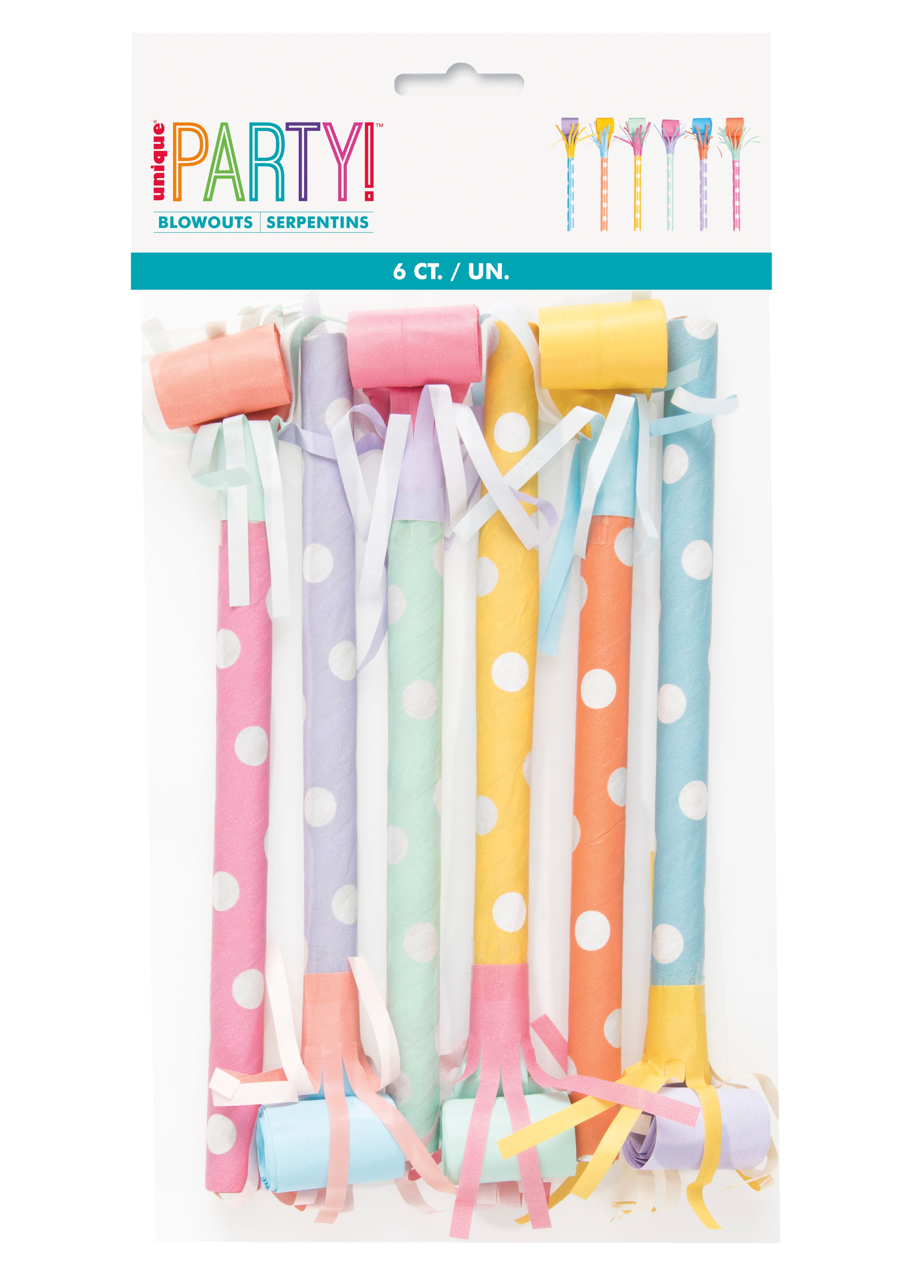 Long Stem Bright Fringe Blowouts – 6 Count Colorful Party Favors for Birthdays & Celebrations