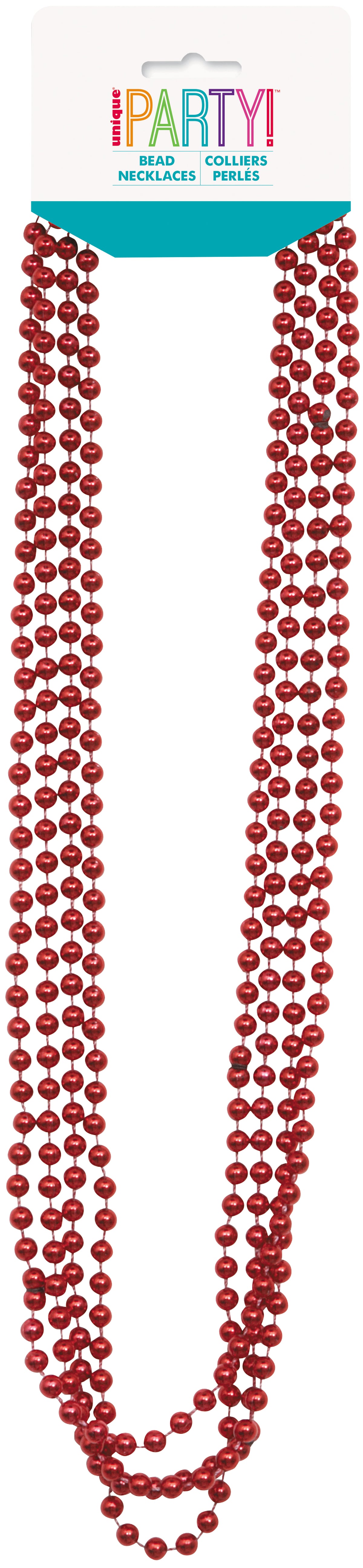Red Metallic Bead Necklaces – 32-Inch Party Beads (4 Count) | Mardi Gras, Events, Costumes