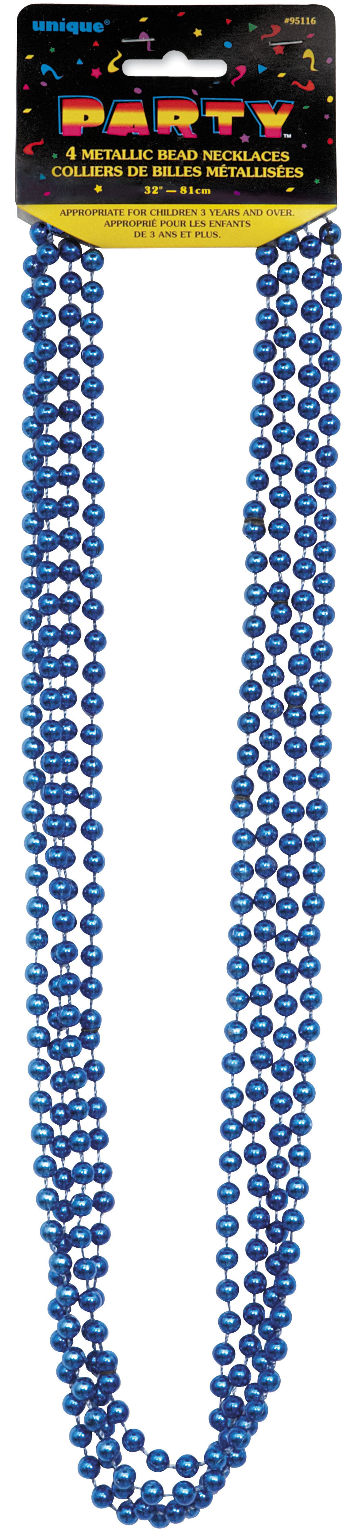 "Blue Metallic Bead Necklaces – 32-Inch Party Beads (4 Count) | Mardi Gras, Events, Costumes