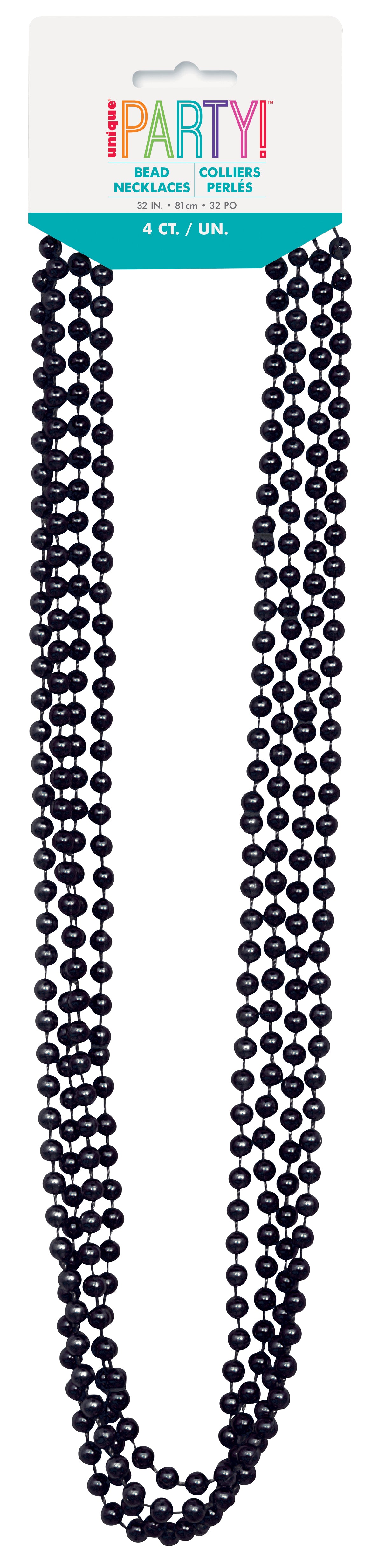 Black Metallic Bead Necklaces – 32" Party Beads (4-Count) for Birthdays, Halloween, Mardi Gras & Event Favors