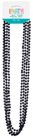 Black Metallic Bead Necklaces – 32" Party Beads (4-Count) for Birthdays, Halloween, Mardi Gras & Event Favors