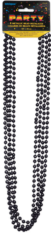 Black Metallic Bead Necklaces – 32" Party Beads (4-Count) for Birthdays, Halloween, Mardi Gras & Event Favors