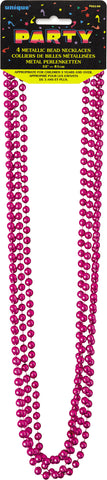 Pink Metallic Bead Necklaces – 32" Party Beads (4-Count) for Birthdays, Halloween, Mardi Gras & Event Favors