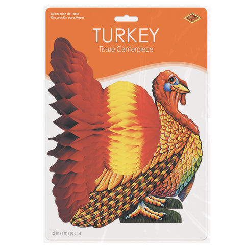 Thanksgiving Table Centerpiece – 12” Tissue Honeycomb Turkey Decoration