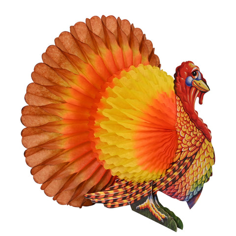 Thanksgiving Table Centerpiece – 12” Tissue Honeycomb Turkey Decoration