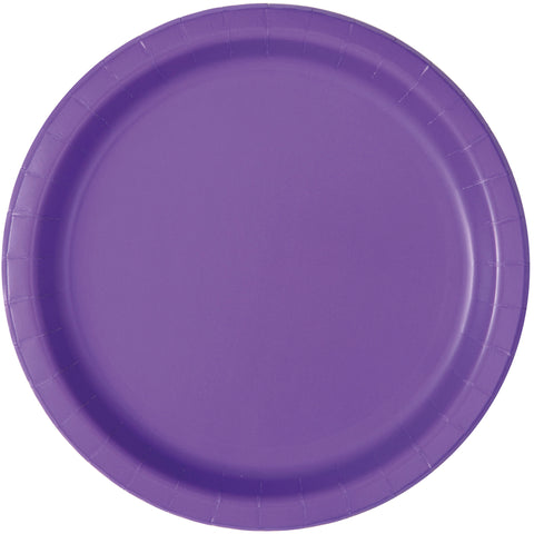 Neon Purple 7" Round Paper Dessert Plates – 20 Count | Solid Color Party Plates for Birthdays & Events