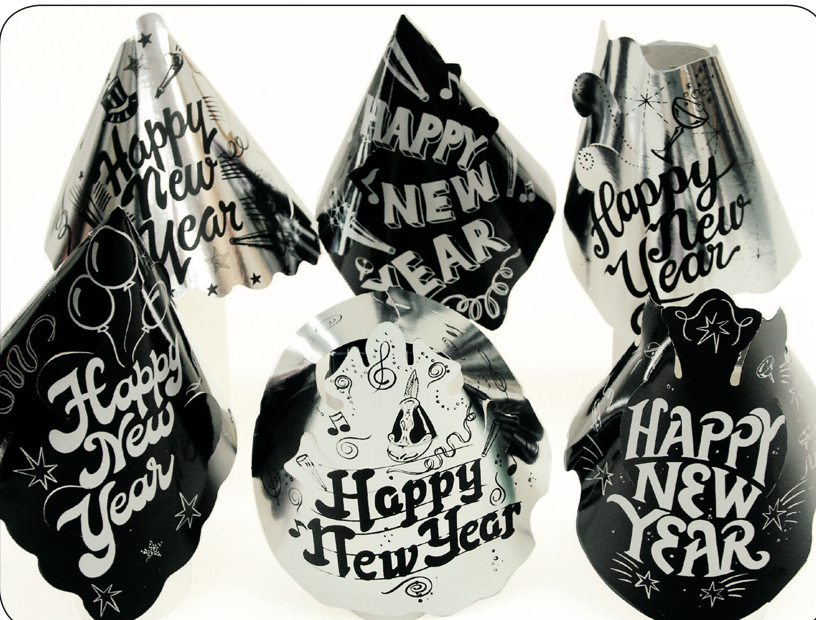 Foil Black and Silver Happy New Year Party Hats – New Year’s Eve Celebration Headwear