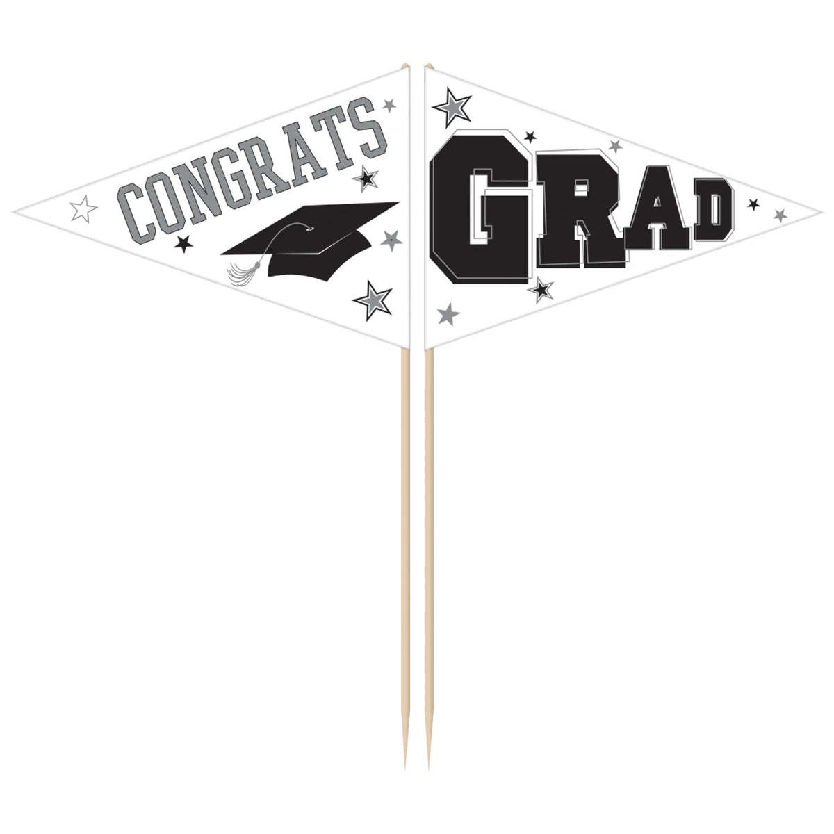 Graduation cupcake and appetizer picks white 36pc with Congrats grad cap designs at Manahawkin, NJ Party Fair