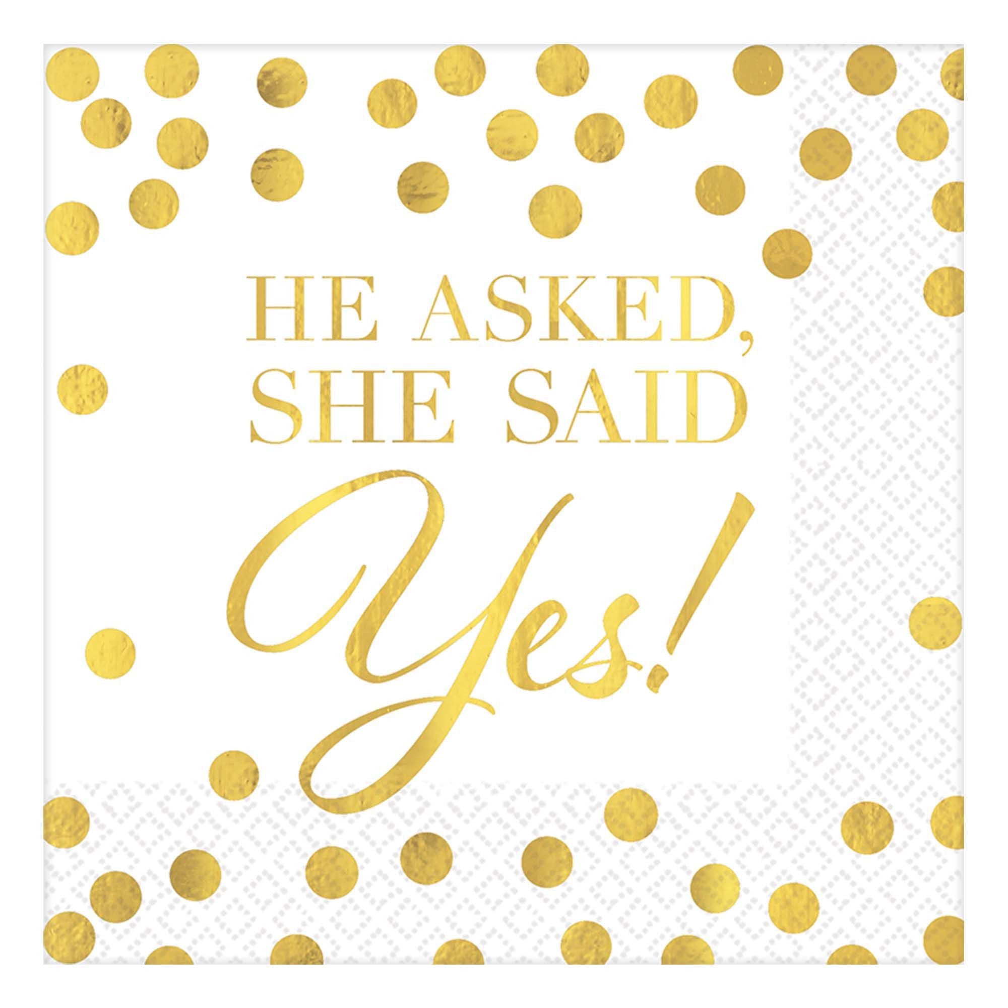 He Asked She Said Yes White  with gold Hot Stamping Napkins  in Manahawkin, NJ at Party Fair Bridal  tableware 