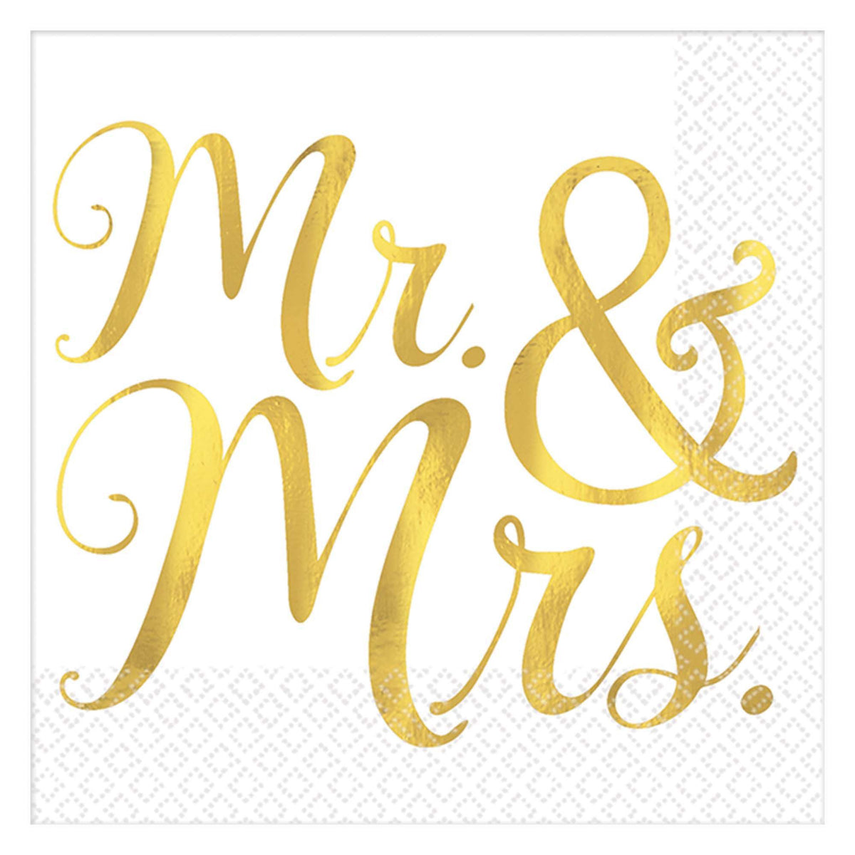 Mr & Mrs Napkins 16ct Manahawkin, NJ Party Fair elegant wedding beverage napkins with gold foil design