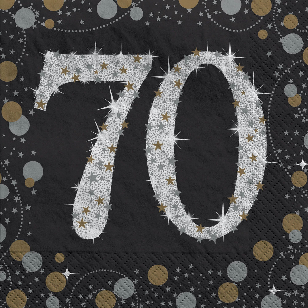 Sparkling Celebration 70th Birthday Napkins Manahawkin, NJ Party Fair black gold silver table décor 