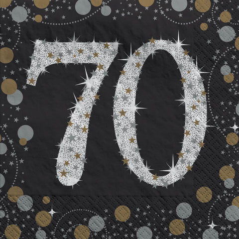 Sparkling Celebration 70th Birthday Napkins Manahawkin, NJ Party Fair black gold silver table décor 