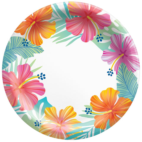 Hibiscus Summer Dreams 7 inch tropical paper plates for luau parties at Party Fair in Manahawkin, NJ