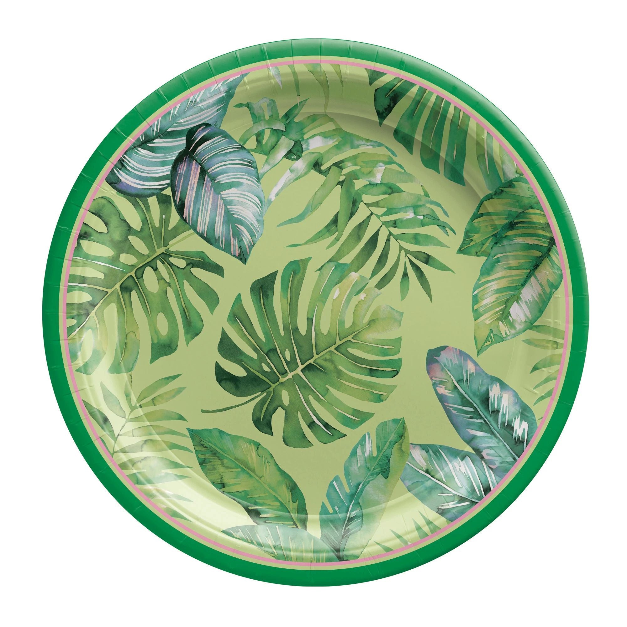 Tropical palm leaf disposable paper plates for luau and tiki parties at Party Fair in Manahawkin, NJ