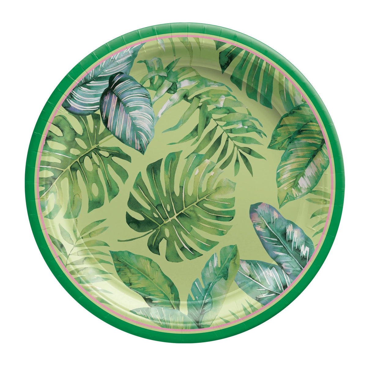 Tropical palm leaf disposable paper plates for luau and tiki parties at Party Fair in Manahawkin, NJ