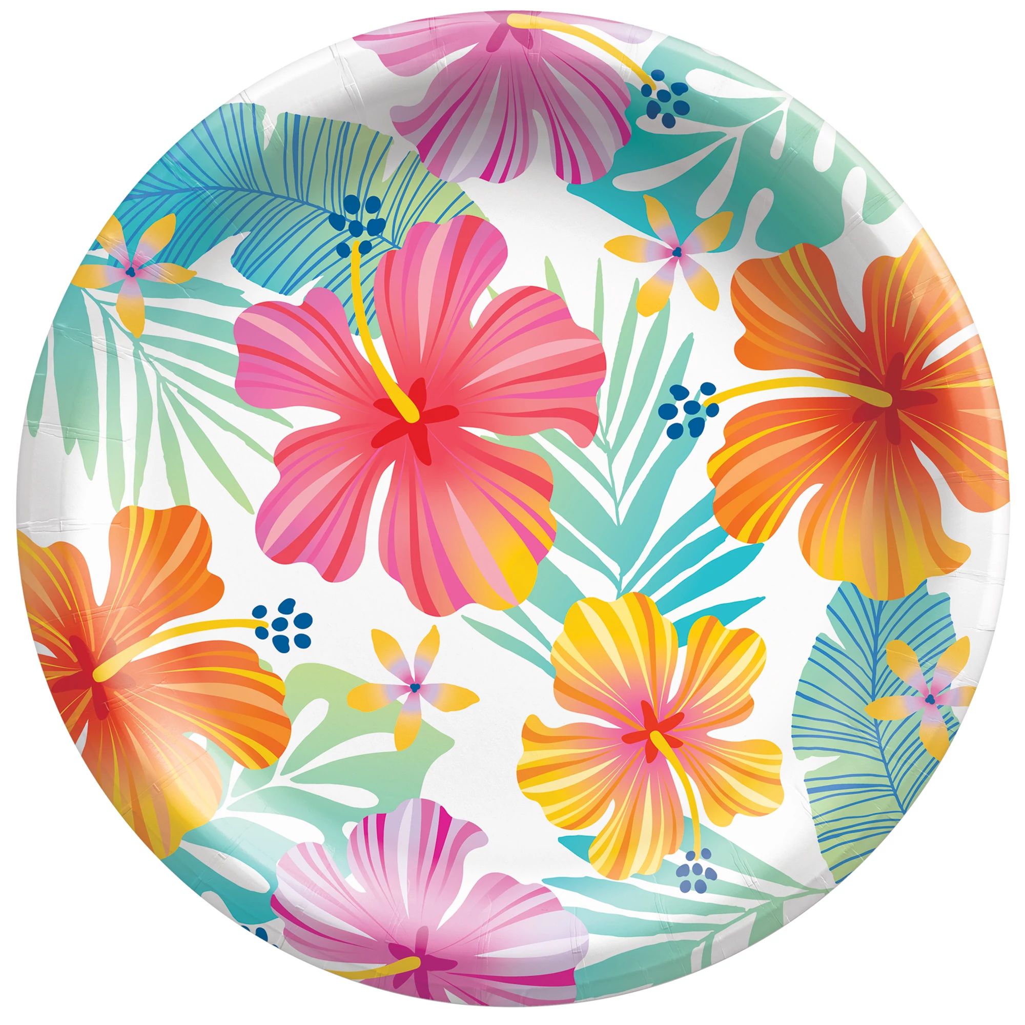 Summer Dreams Hibiscus tropical 9 inch paper plates for luau parties at Party Fair in Manahawkin, NJ
