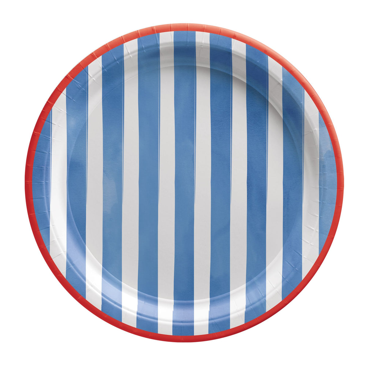 Patriotic Patchwork 9 inch disposable paper dinner plates with red trim in Manahawkin NJ at Party Fair