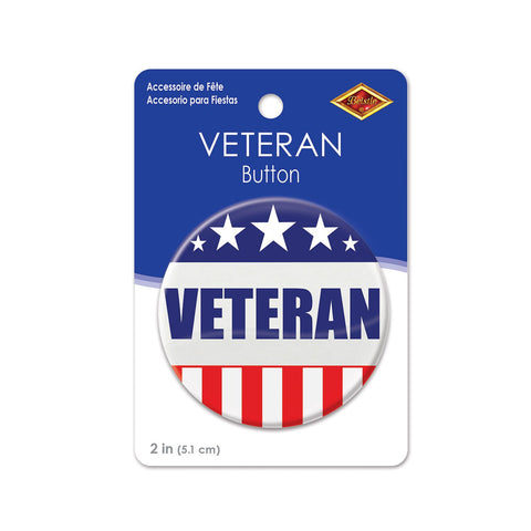 Retail packaging for Veteran Button 2 inch patriotic pin