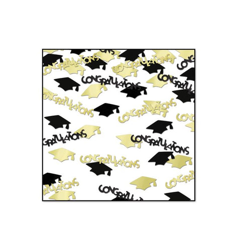 Graduation confetti with gold and black caps and congratulations pieces used for graduation party decorations in Manahawkin NJ