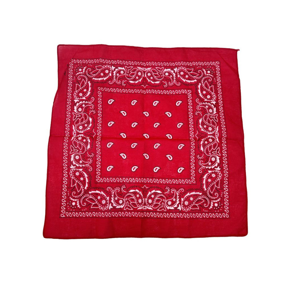 Red Paisley Bandana 20x20 in | Classic Cotton Headwear for Spirit Days, Costumes, Festivals & Outdoor Use