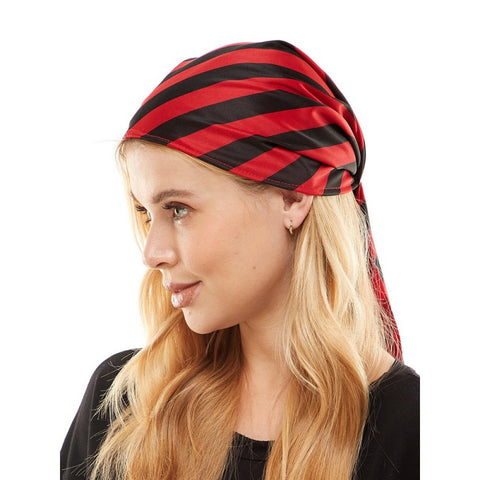 Red and Black Pirate Striped Headscarf in Manahawkin, NJ at Party Fair, showing the bold striped design and pirate-inspired costume style