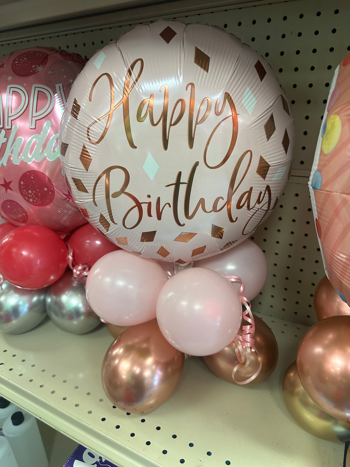 Rose gold birthday Mylar air centerpiece balloon decoration for birthday parties available in Manahawkin, NJ