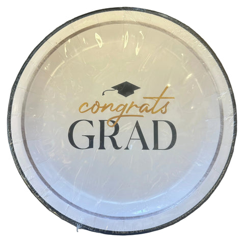 Classic graduation 9 inch plates white with congrats GRAD design from Party Fair in Manahawkin, NJ