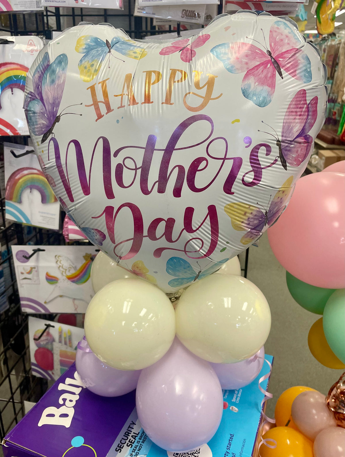 Happy Mothers Day air filled balloon centerpiece with 17 inch mylar and layered balloons Party Fair Manahawkin NJ
