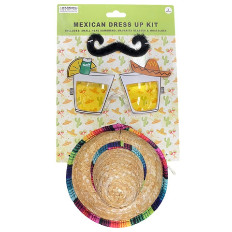 Fiesta Margarita Costume Kit in Manahawkin, NJ at Party Fair, featuring margarita glasses, a novelty mustache, and mini sombrero