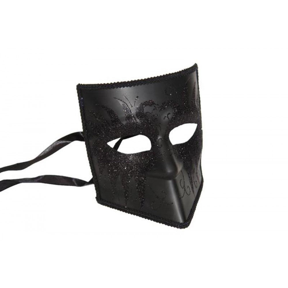 Black Venetian Mask in Manahawkin, NJ at Party Fair with elegant plastic design and ribbon tie back