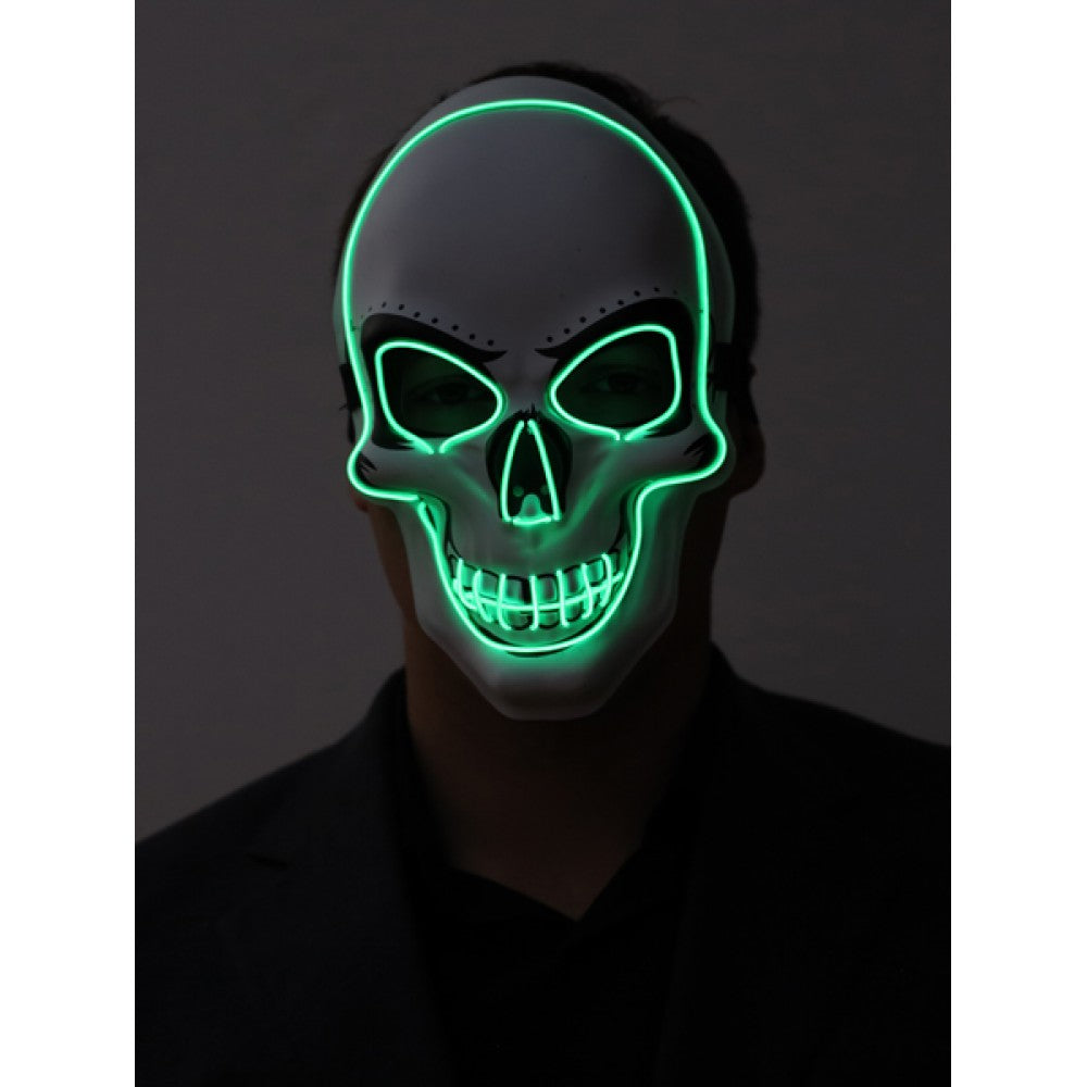 Light-Up Neon Skull Mask featuring bright LED skull outlines in vivid neon green.