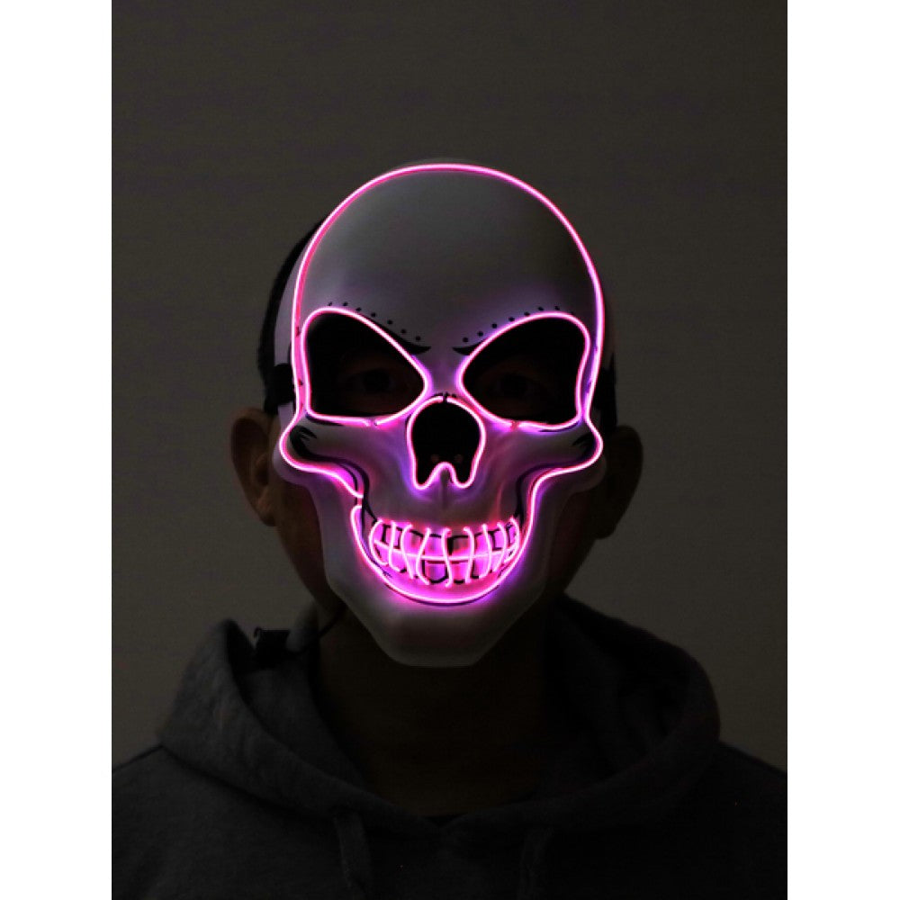 Light-Up Neon Skull Mask featuring bright LED skull outlines in vivid neon pink.