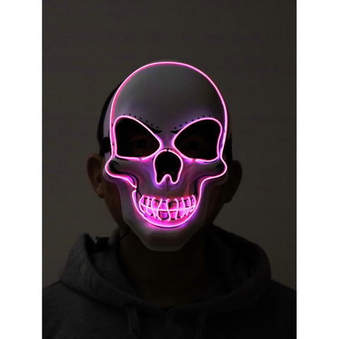Light-Up Neon Skull Mask featuring bright LED skull outlines in vivid neon pink.