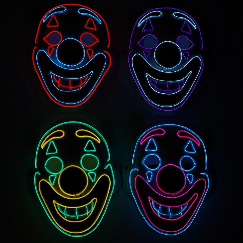 Light-Up Happy Clown Mask with glowing facial outlines in an assorted color, shown in Manahawkin, NJ at Party Fair