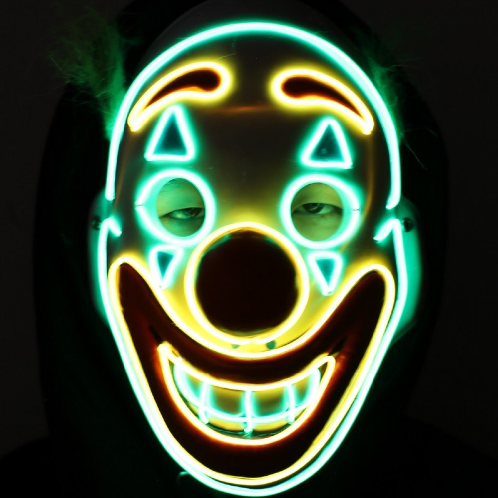 Light-Up Happy Clown Mask displaying bright neon green  and yellow Happy Clown facial outlines in Manahawkin, NJ at Party Fair