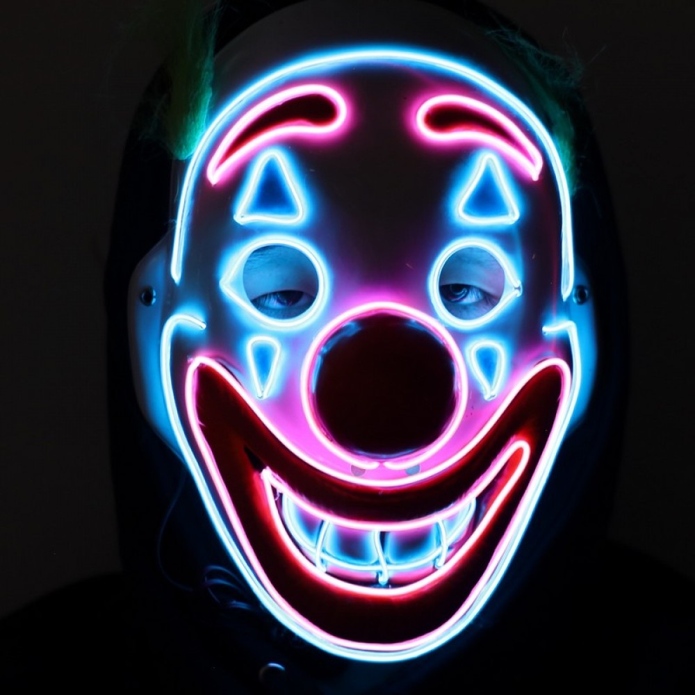 ight-Up Happy Clown Mask displaying bright neon Blue and Pink Happy Clown facial outlines in Manahawkin, NJ at Party Fair