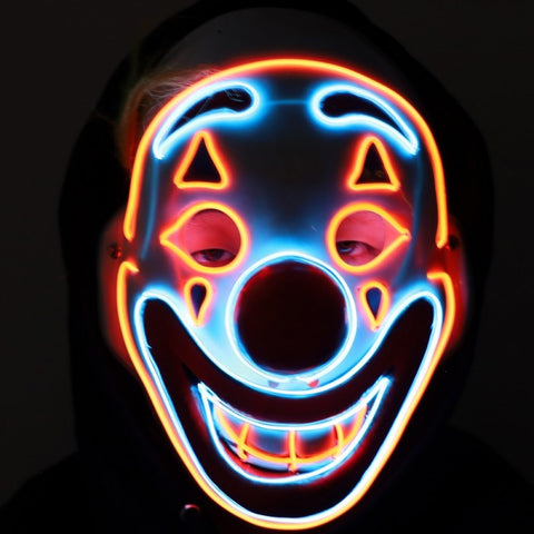ight-Up Happy Clown Mask displaying bright neon Blue and Orange Happy Clown facial outlines in Manahawkin, NJ at Party Fair