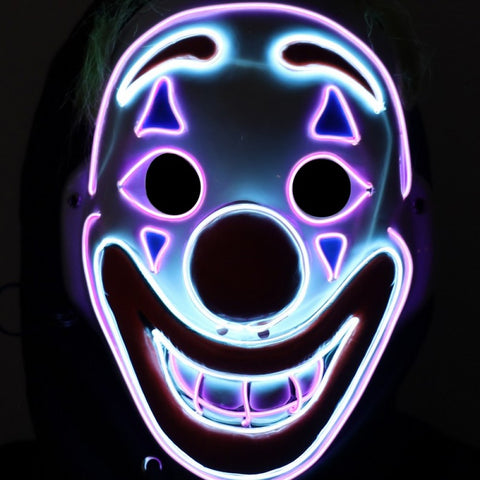 ight-Up Happy Clown Mask displaying bright neon purple and white Happy Clown facial outlines in Manahawkin, NJ at Party Fair