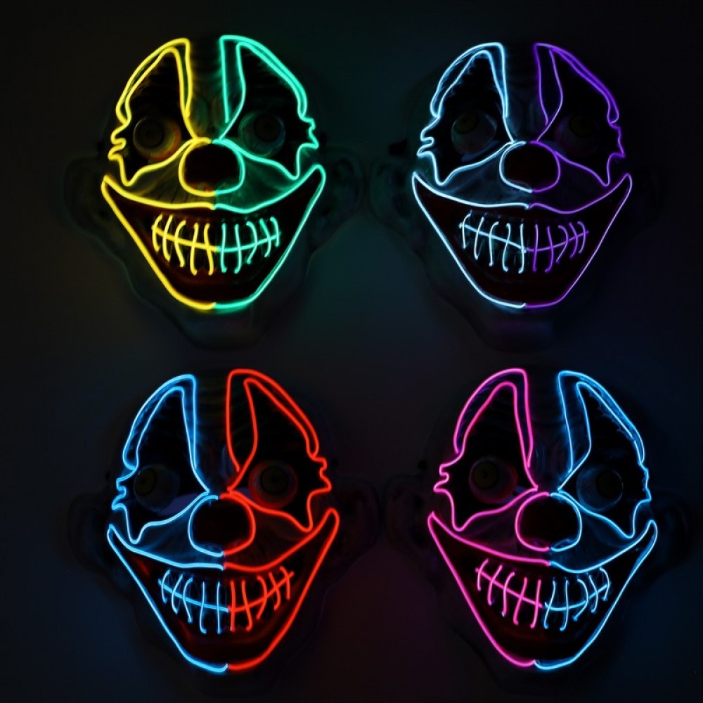 Light-Up Neon Evil Clown Mask displaying its glowing facial outlines in the vibrant available colors in Manahawkin, NJ at Party Fair
