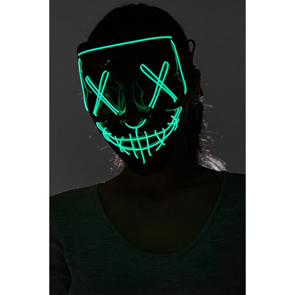 Close-up of the Light-Up X Eyes Mask highlighting its glowing Green X-eyes design .