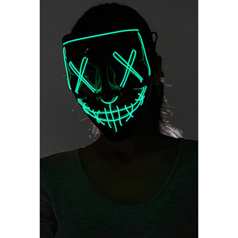 Close-up of the Light-Up X Eyes Mask highlighting its glowing Green X-eyes design .