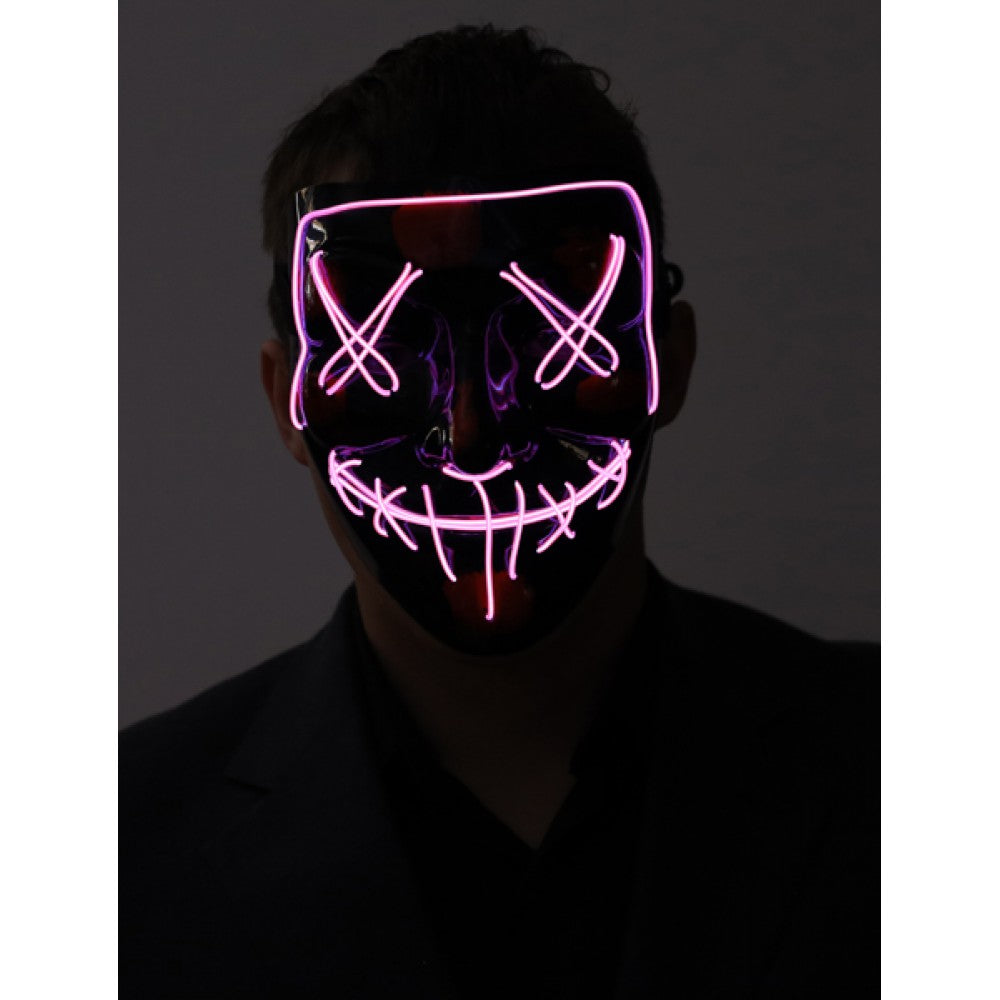 Close-up of the Light-Up X Eyes Mask highlighting its glowing Pink X-eyes design .