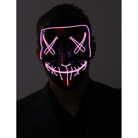 Close-up of the Light-Up X Eyes Mask highlighting its glowing Pink X-eyes design .
