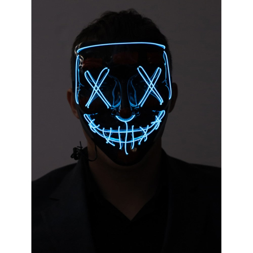 Close-up of the Light-Up X Eyes Mask highlighting its glowing Blue X-eyes design .